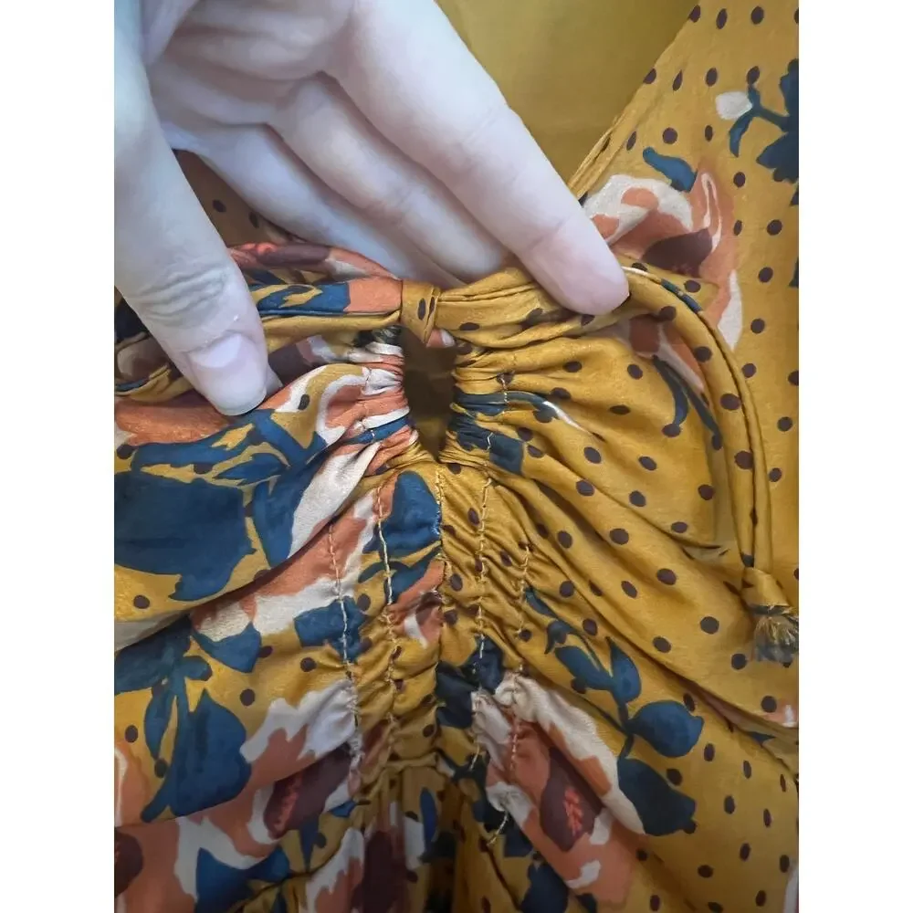 Free People Morning Light Floral Mini Dress in Yellow Gold Orange Womens Size 6
